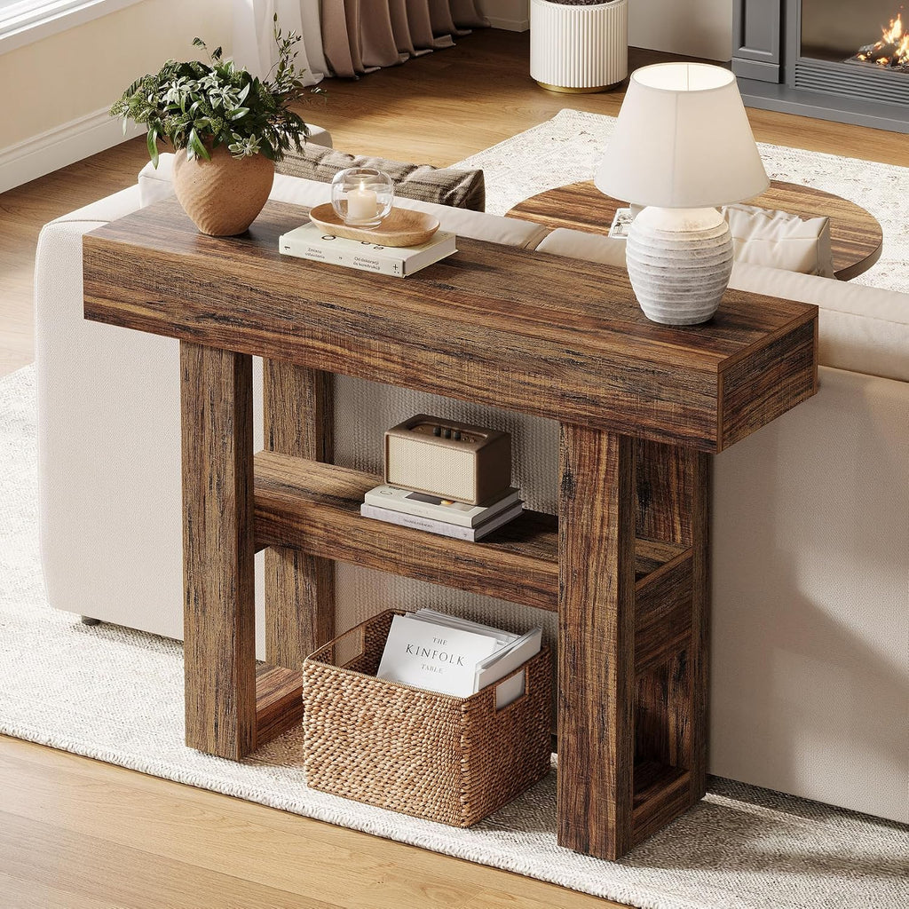 Tribesigns 41.34-Inch Farmhouse Console Table, 2-Tier Narrow Sofa Table Behind The Couch, Entryway Furniture with Storage Shelves for Hallway Foyer Living Room, Rustic Brown