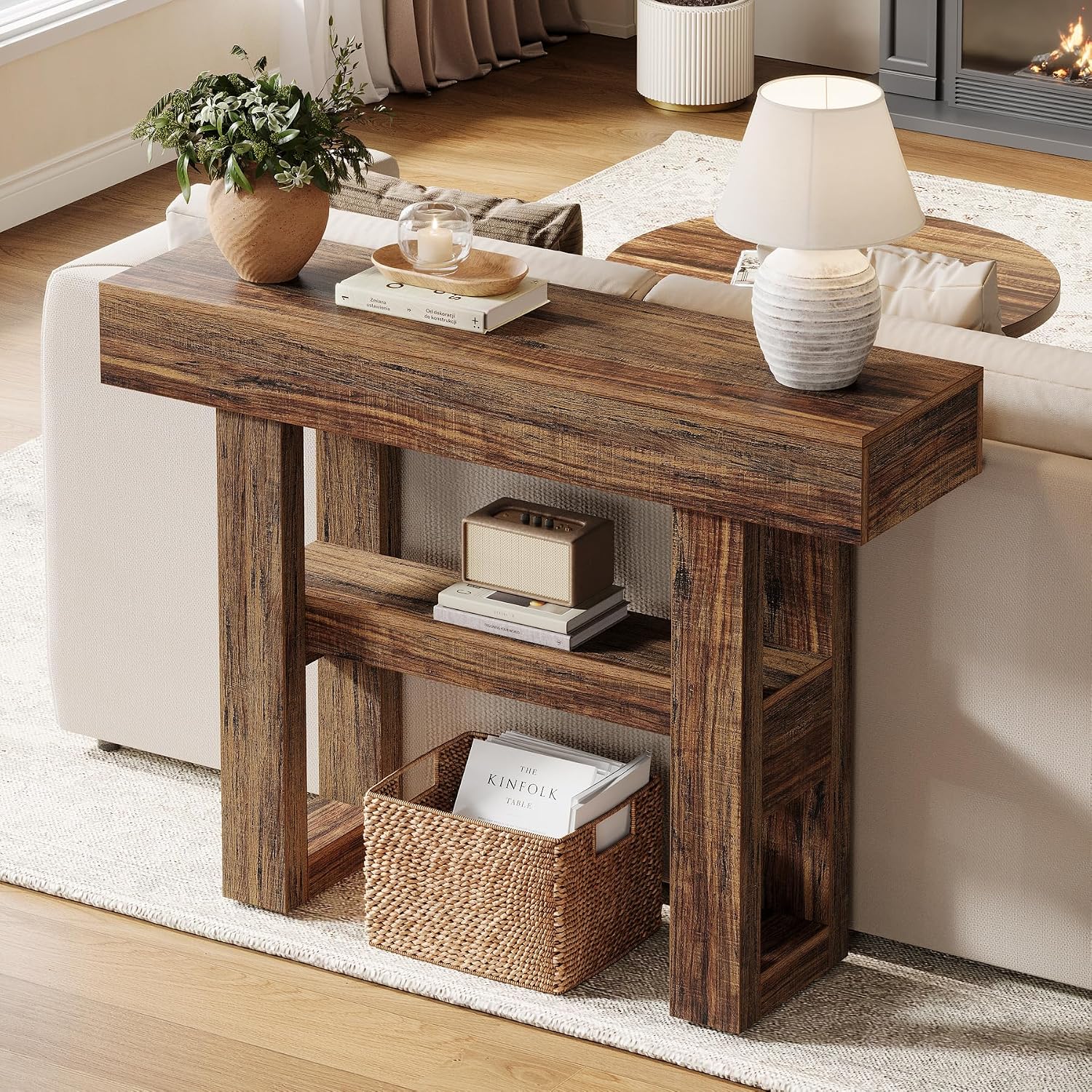Tribesigns 41.34-Inch Farmhouse Console Table, 2-Tier Narrow Sofa Table Behind The Couch, Entryway Furniture with Storage Shelves for Hallway Foyer Living Room, Rustic Brown