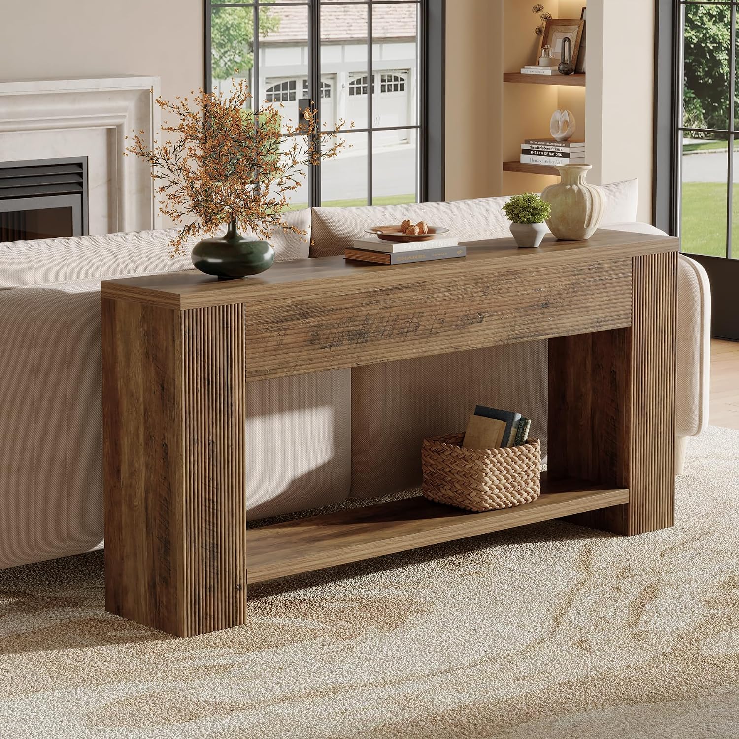 Tribesigns 70.9-Inch Console Tables for Entryway, Narrow Wooden Long Sofa Table Behind the Couch, Farmhouse Fluted Hallway Accent Table for for Living Room, Entrance, Foyer (Rustic Brown)