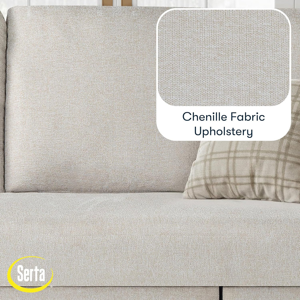 Serta® Marshall 83.9' King-Size Convertible Sectional Sofa, Reversible Design, Dream Coil® Comfort, Fingerguard® Pinch Point Protection, Woven Polyester Fabric, Ivory