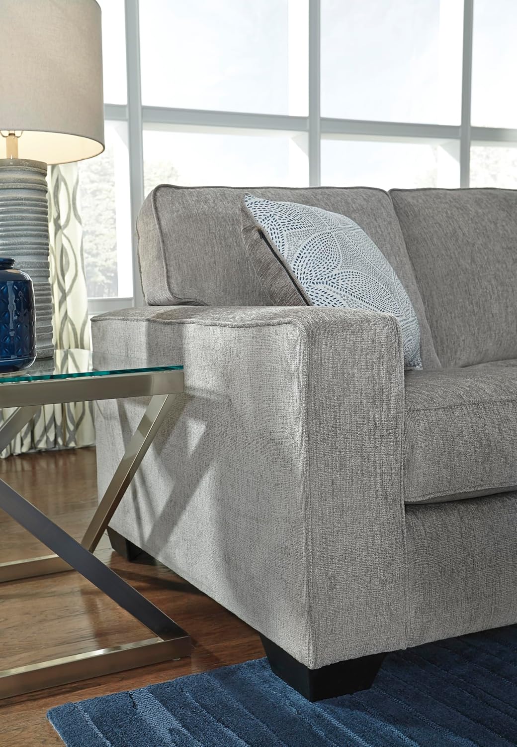 Signature Design by Ashley Altari Urban Right-Arm Facing 2-Piece Sleeper Sectional with Chaise, Loose Seat Cushions, 2 Throw Pillows and Bi-Fold Memory Foam Mattress, Full, Light Gray