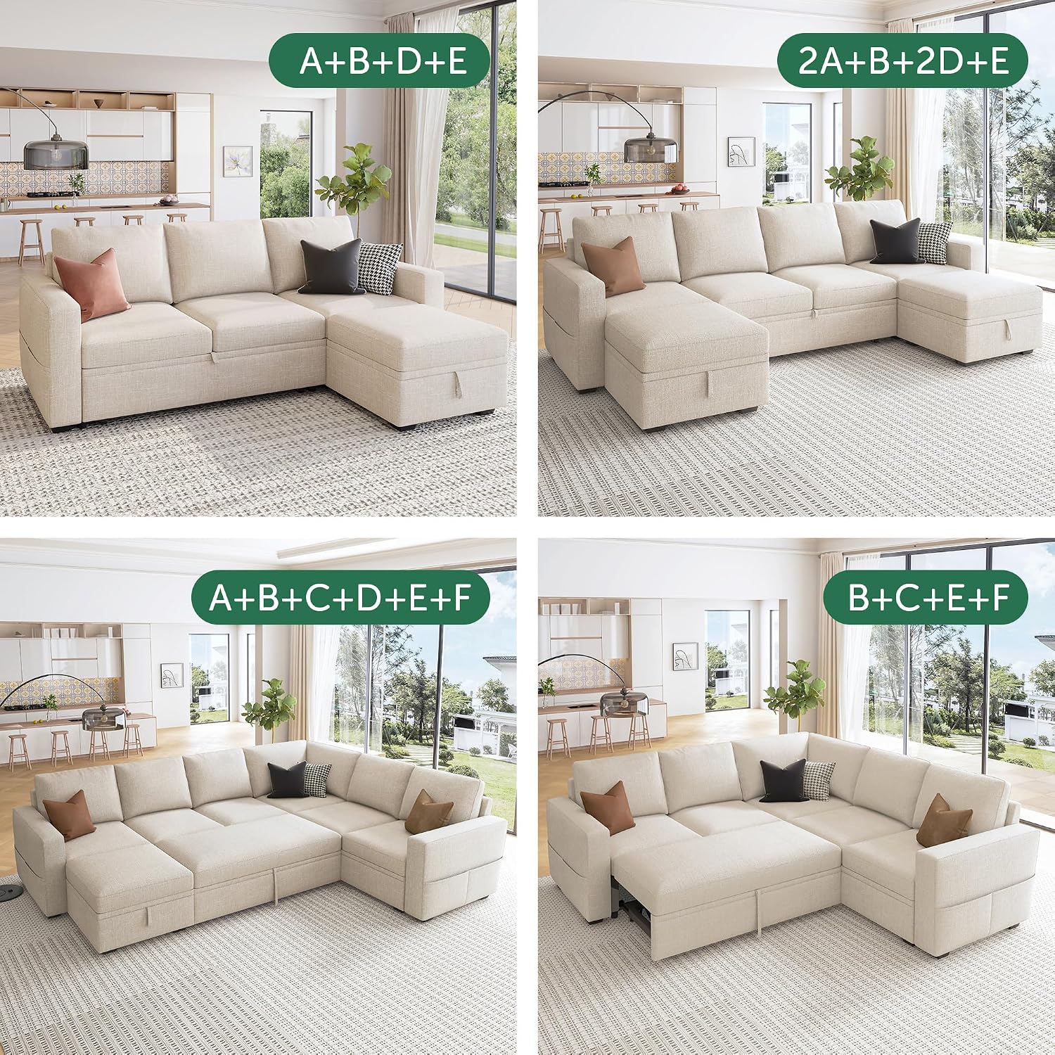 HONBAY Modular Armrest for Sectional Sleeper Sofa, Pair of Armrests for Sectional Modular Couch Bed, Beige