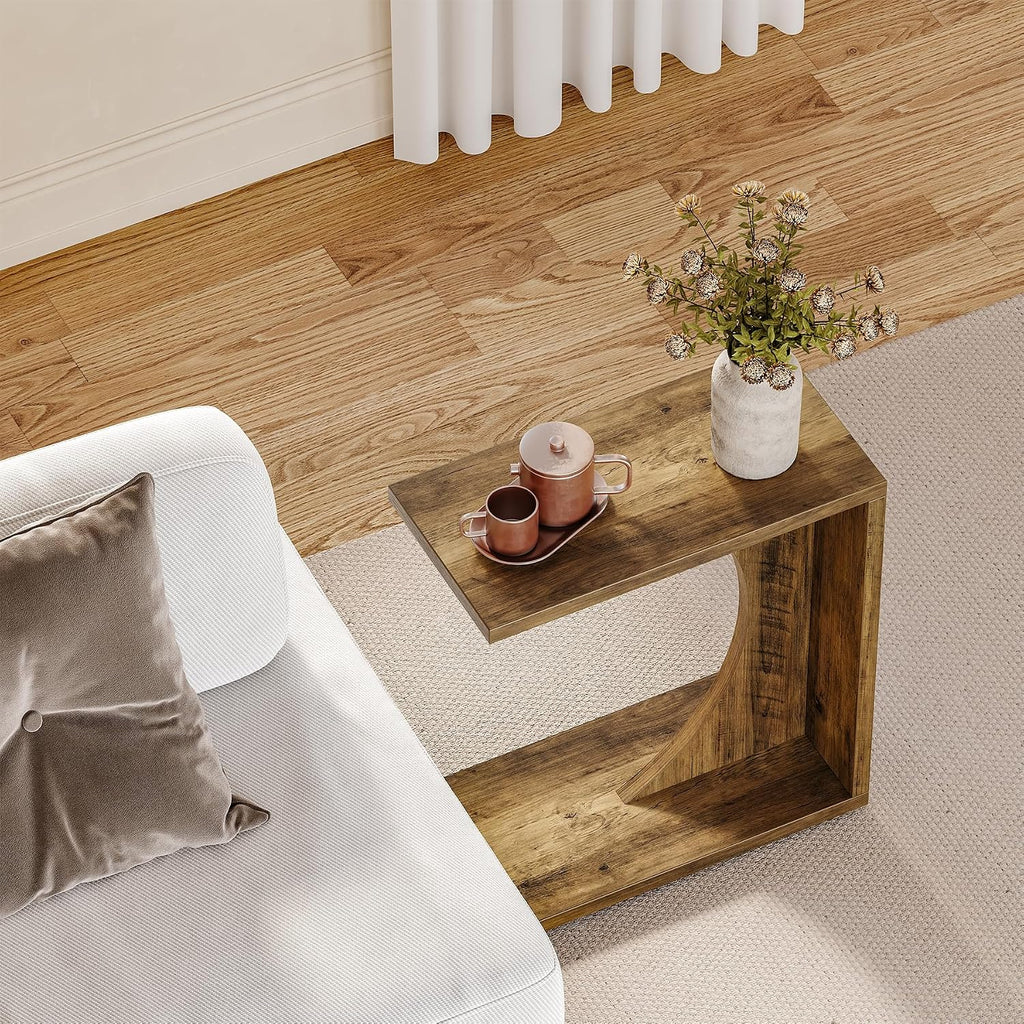 LITTLE TREE C-Shape End Table for Sofa & Bedroom - Small Side Table for Living Room, Over Couch Tray Stand for Laptop, Snacks, Books, 2 Pack