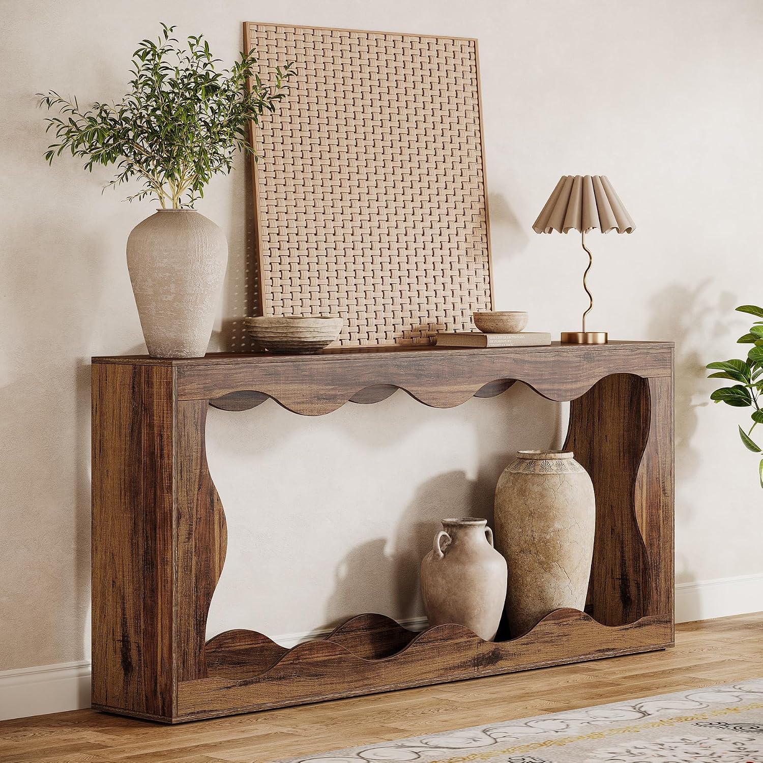 Tribesigns 63 Inches Farmhouse Console Table with Storage, Couch Table Behind Sofa, Long Entryway Sofa Station, Narrow Console Stand, Hallway Stand for Entryway Living Room, Brown