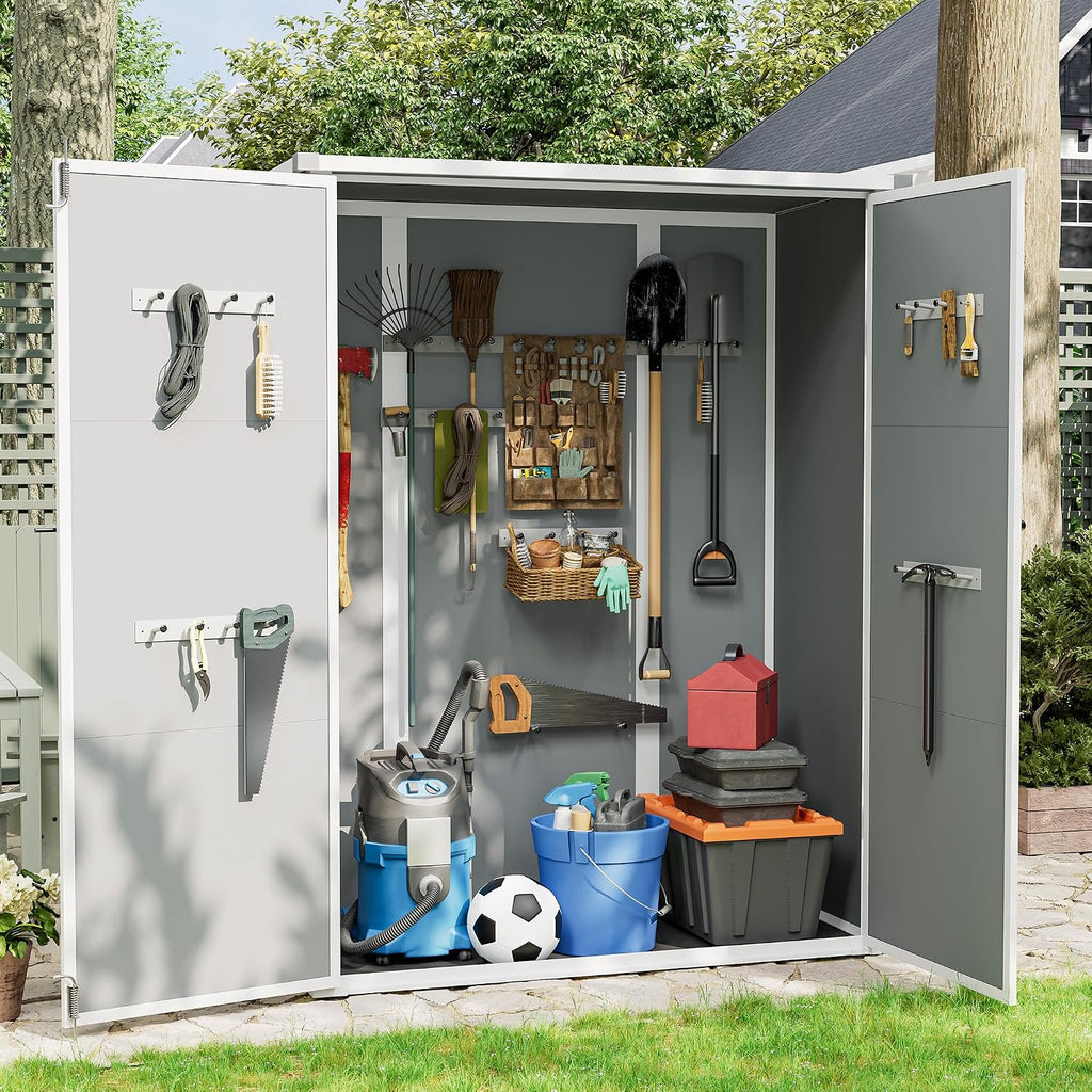 UDPATIO 38 Cu.ft Vertical Storage Shed, 4.3 ft x 5.6 ft Outdoor Storage Shed Waterproof Resin Cabinet for Garden, Backyard, Lawn, Grey