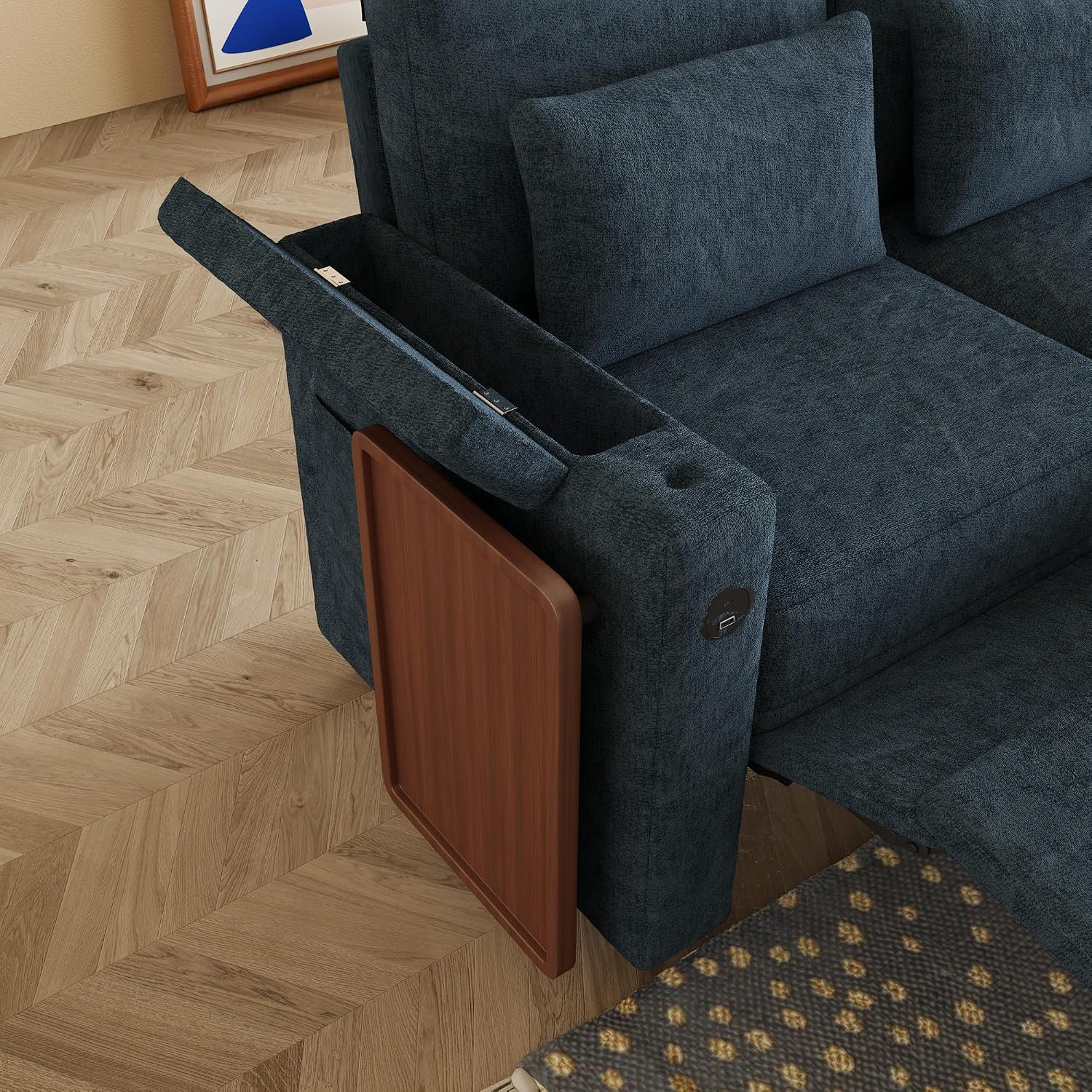 Oversized Modular Sectional Sofa with Reclining Chair, Queen Sleeper Sofa with Pull Out Couch Bed, Hide A Bed Couches Feature Cup Holder, Laptop Table and USB Port for Living Room, Apartment