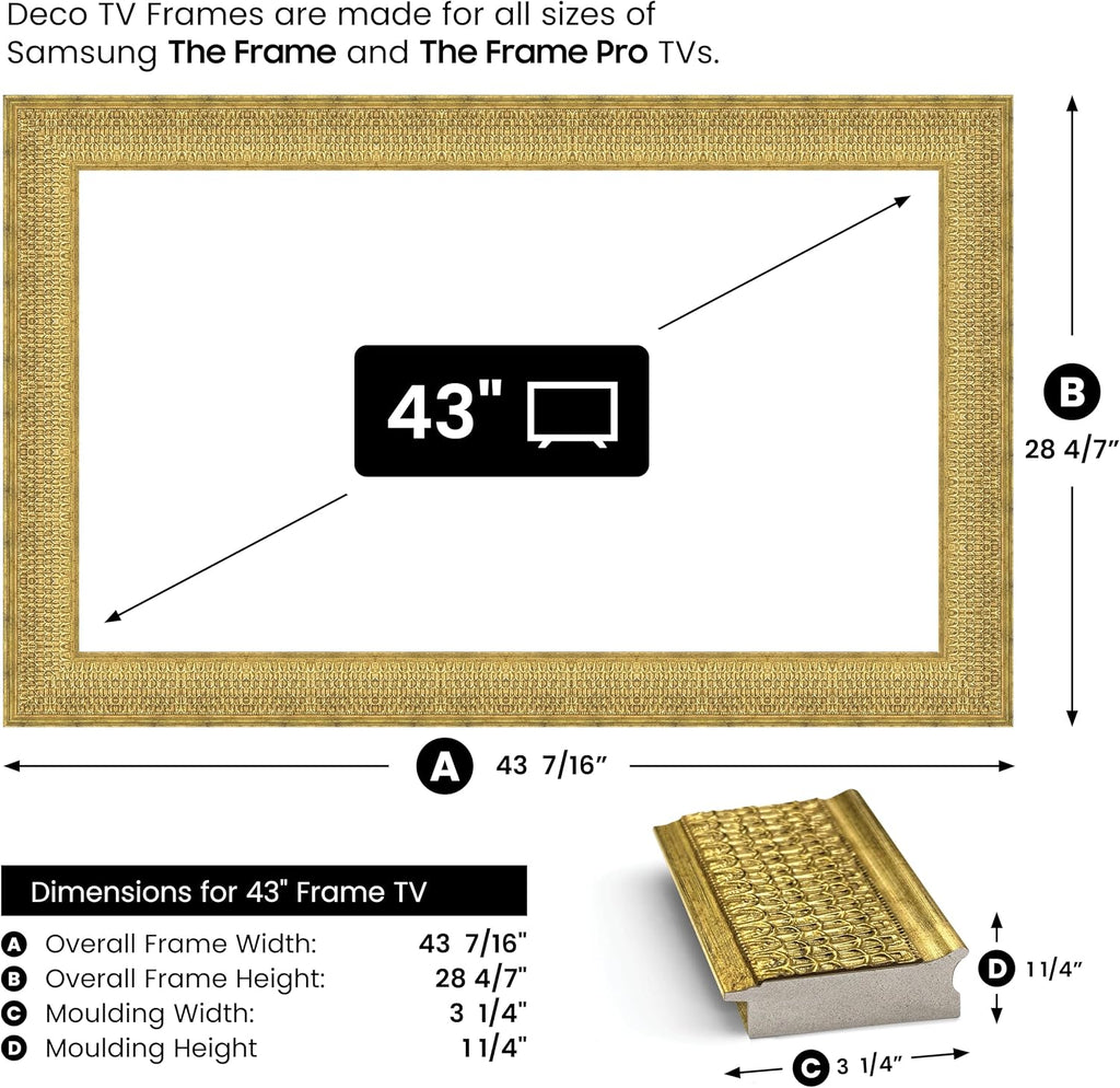 Gatsby Gold 43' Premiere Deco TV Frame - Compatible ONLY with Samsung The Frame TVs (Fits 2021-2026, LS03A, LS03B, LS03C, LS03D, LS03FA)