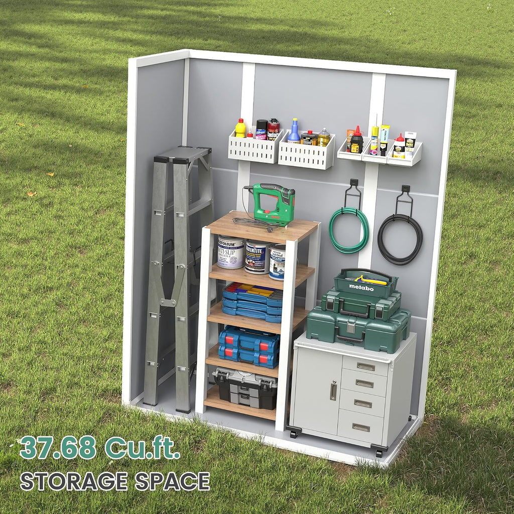 UDPATIO 38 Cu.ft Vertical Storage Shed, 4.3 ft x 5.6 ft Outdoor Storage Shed Waterproof Resin Cabinet for Garden, Backyard, Lawn, Grey