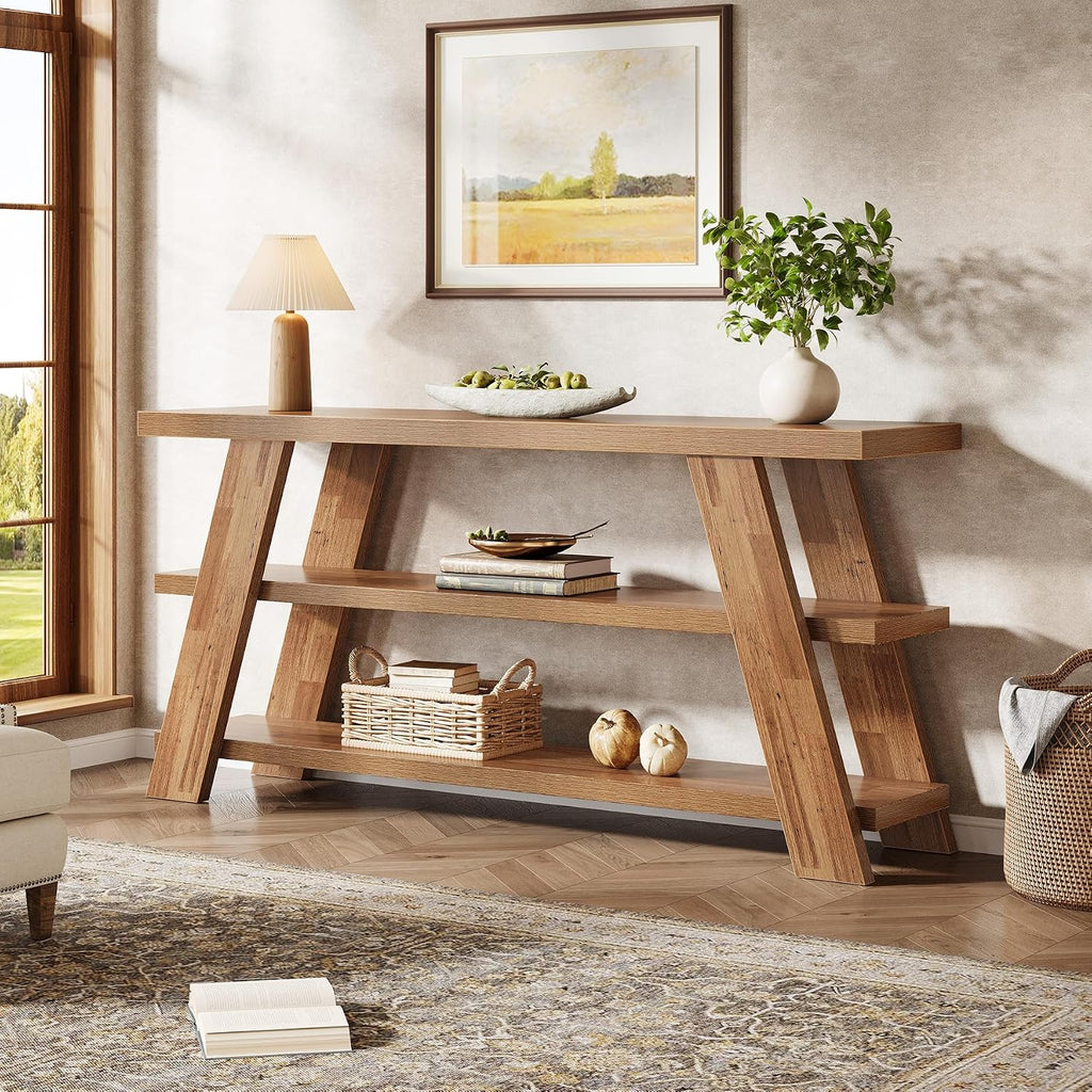 Tribesigns 70.9' Extra Long Console Table with Storage, 3-Tier Narrow Wooden Sofa Table Behind The Couch, Farmhouse Entry Foyer Table for Entryway, Living Room, Hallway, Brown