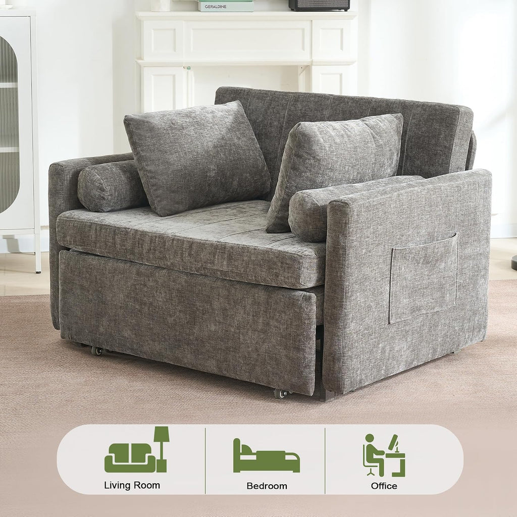45' Oversize 3-in-1 Sleeper Chair, 75' Long Pull-Out Sleeper Sofa Bed with Wing Table and Side Pocket for Living Room, Bedroom, Small Space, Gray