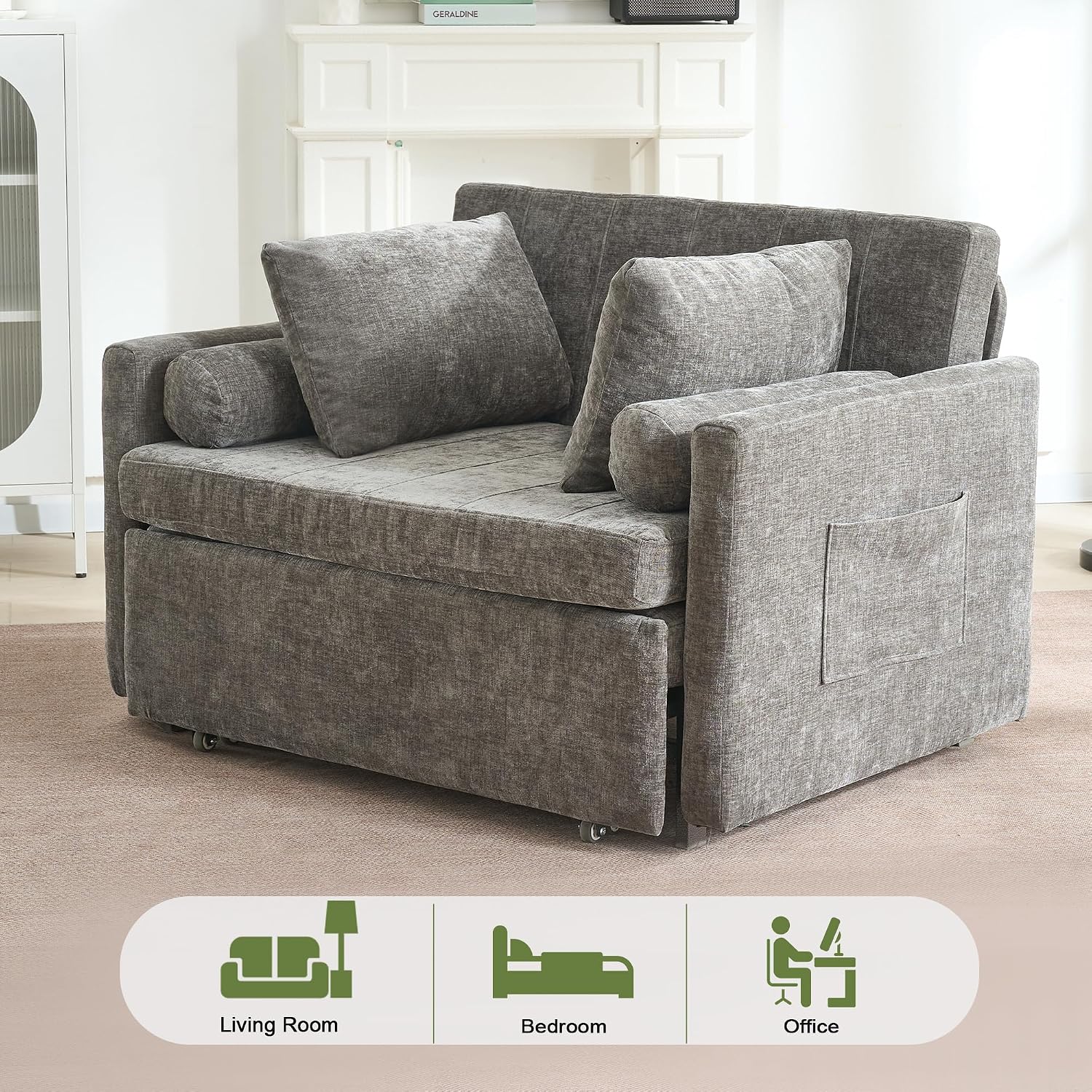 45' Oversize 3-in-1 Sleeper Chair, 75' Long Pull-Out Sleeper Sofa Bed with Wing Table and Side Pocket for Living Room, Bedroom, Small Space, Gray