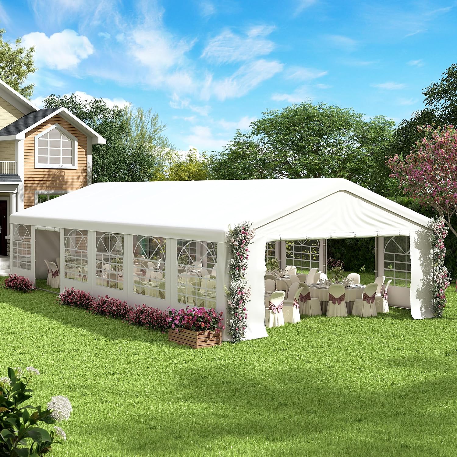 20' x 40' Party Tent Heavy Duty, Wedding Tent with Removable Sidewalls, Outdoor Gazebo Event Shelters Canopy for Birthday Party
