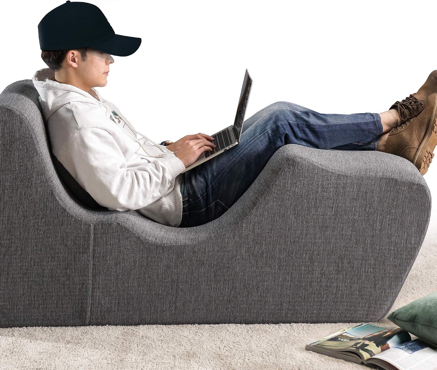 Zinus Lotus Zero Gravity Chaise Lounger, Foam Recliner for Living Room, Ergonomic Positioning for Better Relaxation, Pillow Included, No Assembly, Dark Grey
