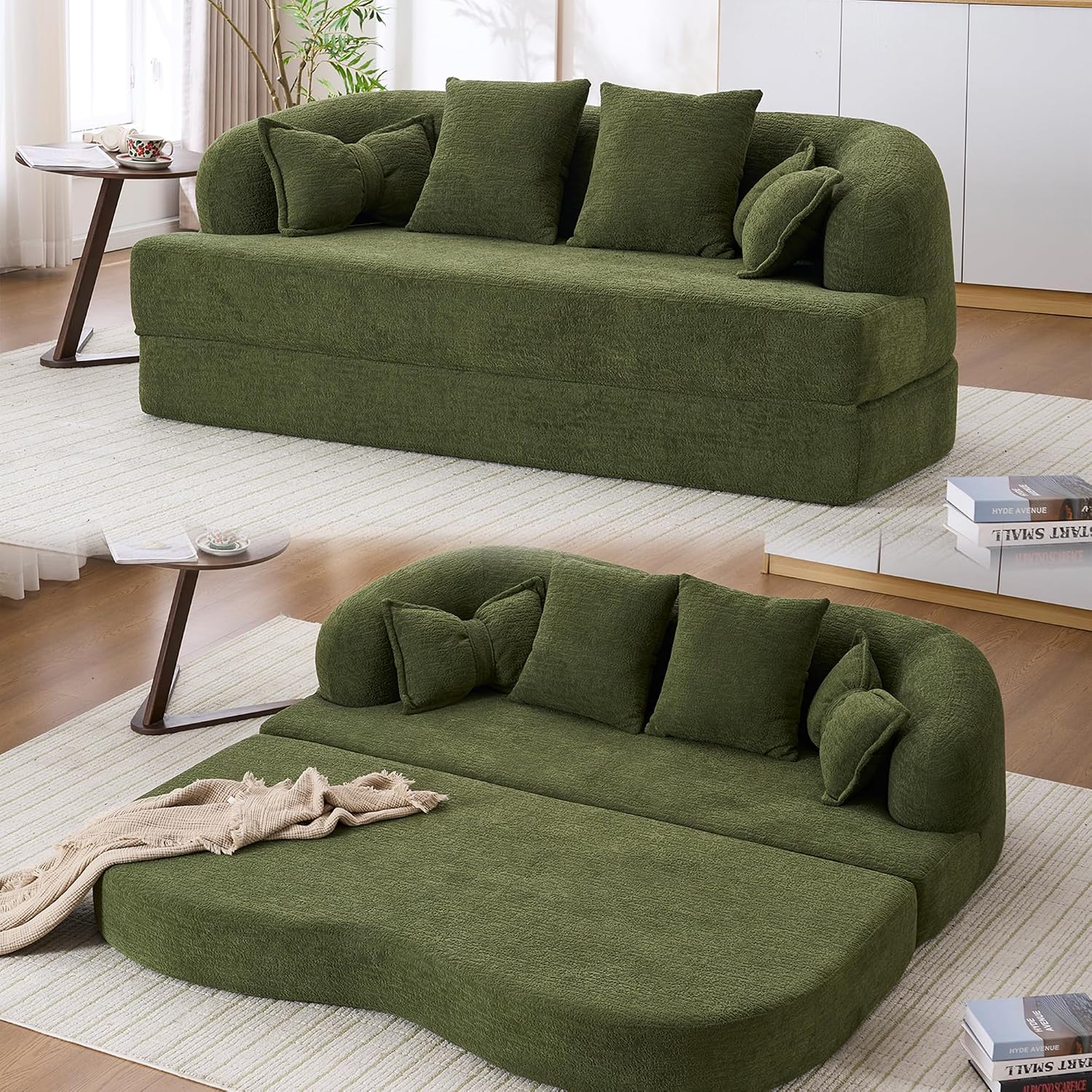 70' Convertible Sofa Bed, 2-in-1 Boneless Sleeper Sofa, Soft Chenille Folding Sofa Loveseat with 4 Pillows, Love Seat Small Couch for Small Spaces, Living Room, Bedroom, No Assembly