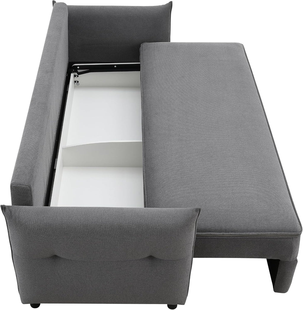 Acme Irina Fabric Upholstered Sofa with Pull-Out Sleeper and 4 Pillows in Gray