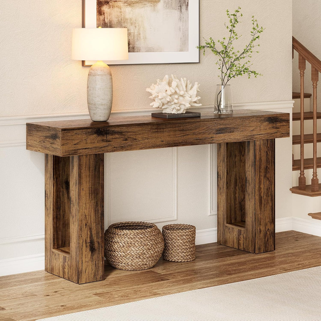 Little Tree 63 Inches Long Console Table for Entryway, Rustic Brown Sofa Table Behind Couch, Wooden Entry Table Foyer Hallway Table, Industrial Console Sofa Tables for Living Room