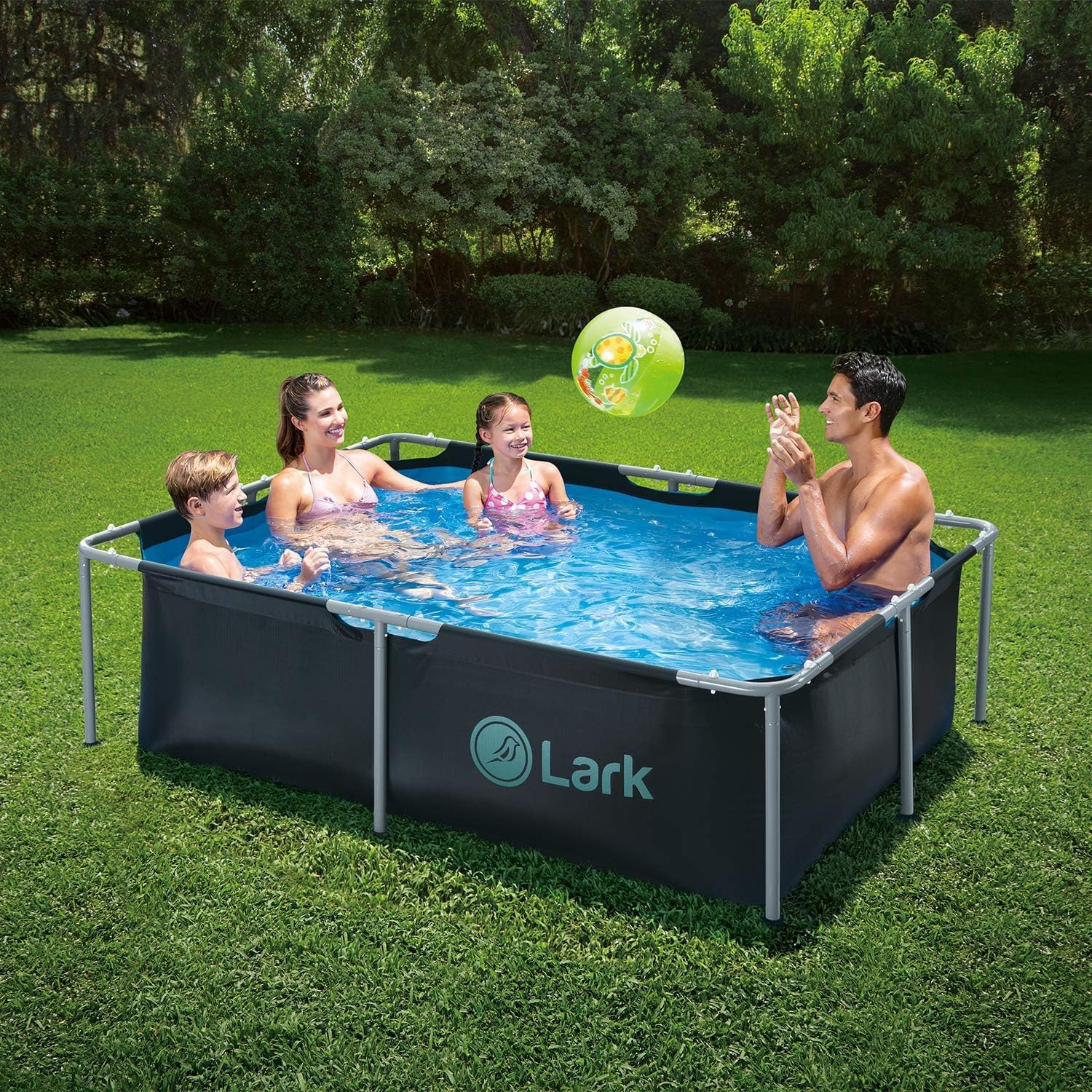 Lark 8.5' ft x 6' ft x 26' inches Rectangular Metal Frame Above Ground Outdoor Patio Pool with 300 Gallon Pump