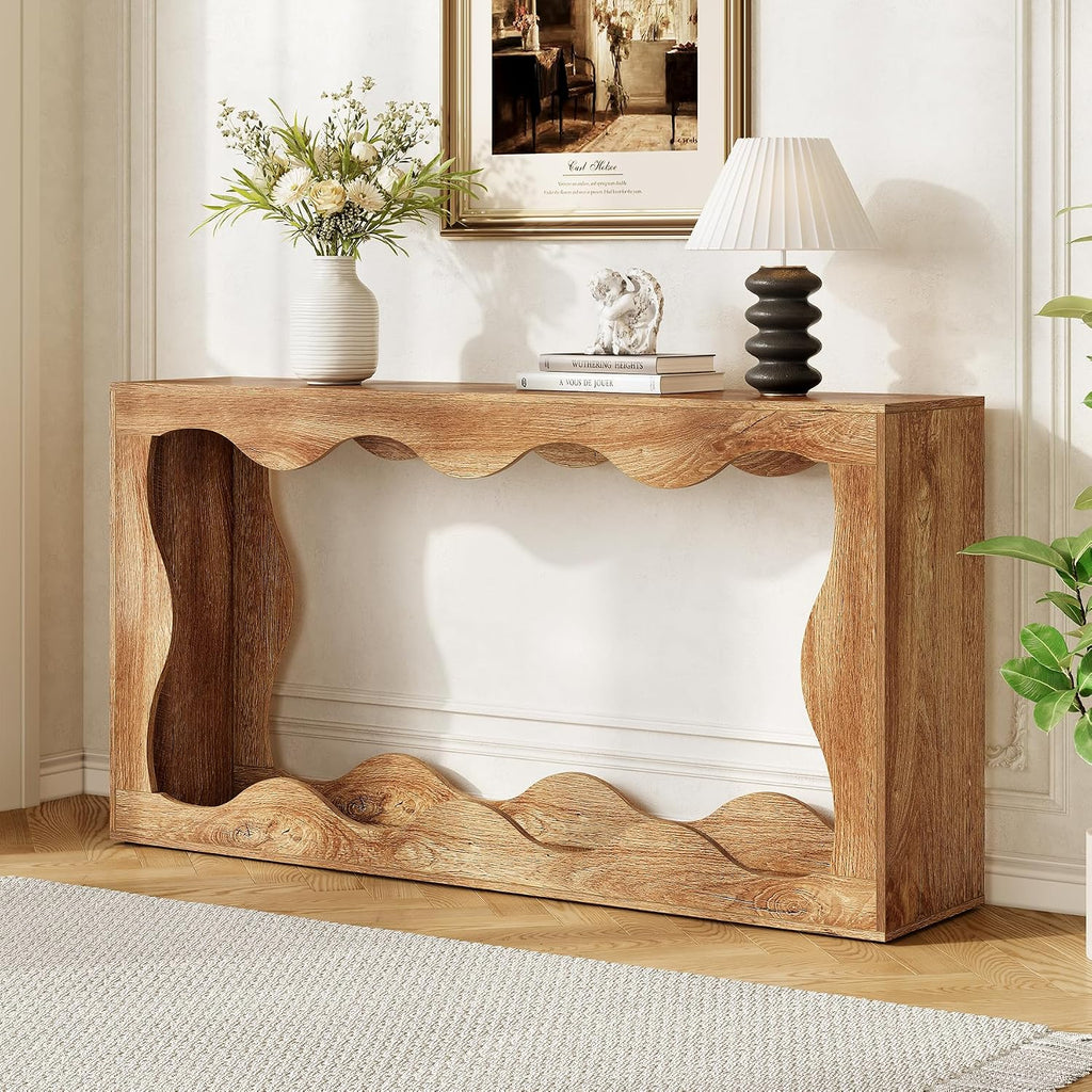 LITTLE TREE 63-Inch Console Table, Chic Design, Sofa Table Behind Couch, Farmhouse Console with Build-in Storage Space for Entryway, Living Room, Hallway