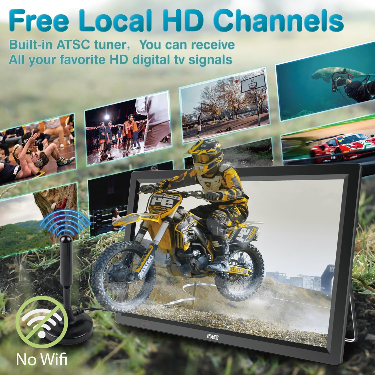 14inch Portable TV with Digital Tuner,Battery Operated TV with ATSC/HDMI/USB/SD Card Input,Built-in 12v Car Charger for Camping,Travel,Emergency