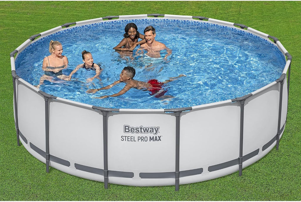 Bestway Steel Pro MAX 15' x 48' Above Ground Pool, Round Metal Frame Outdoor Swimming Pool Set with Filter Pump, Ladder, and Cover, Gray