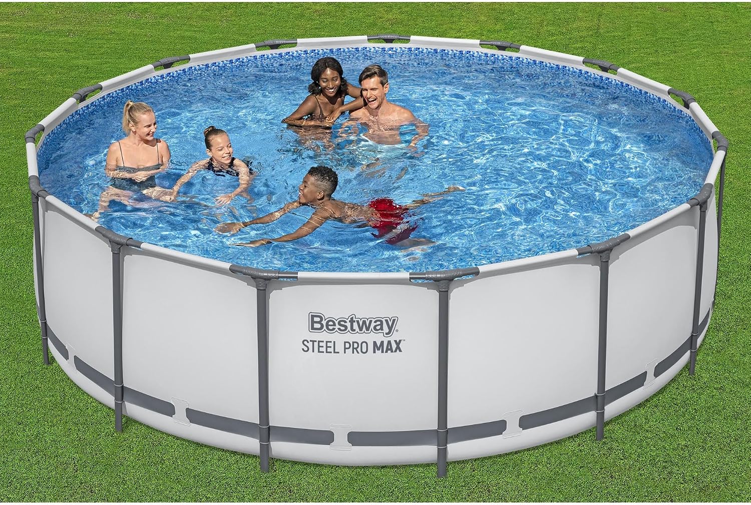 Bestway Steel Pro MAX 15' x 48' Above Ground Pool, Round Metal Frame Outdoor Swimming Pool Set with Filter Pump, Ladder, and Cover, Gray
