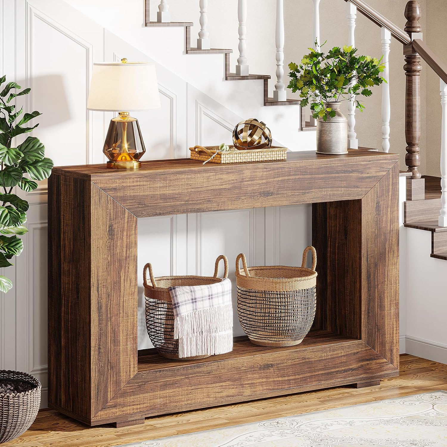 Tribesigns Farmhouse Console Table, 47 Inches Entryway Console Table with Storage, Industrial Hallway Accent Table for Living Room, Entrance