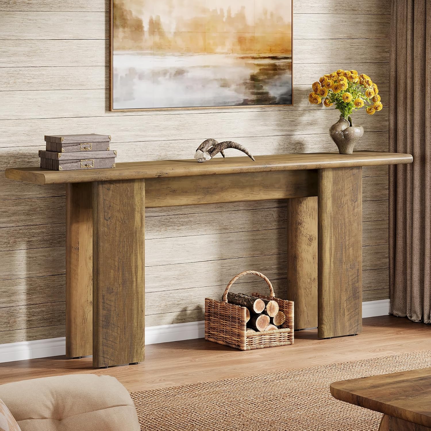 Tribesigns 70.87' Extra Long Console Table for Entryway, Mid-Century Modern Sofa Table Behind Couch for Entry, Entrance, Hallway, Living Room, Narrow Long, Brown