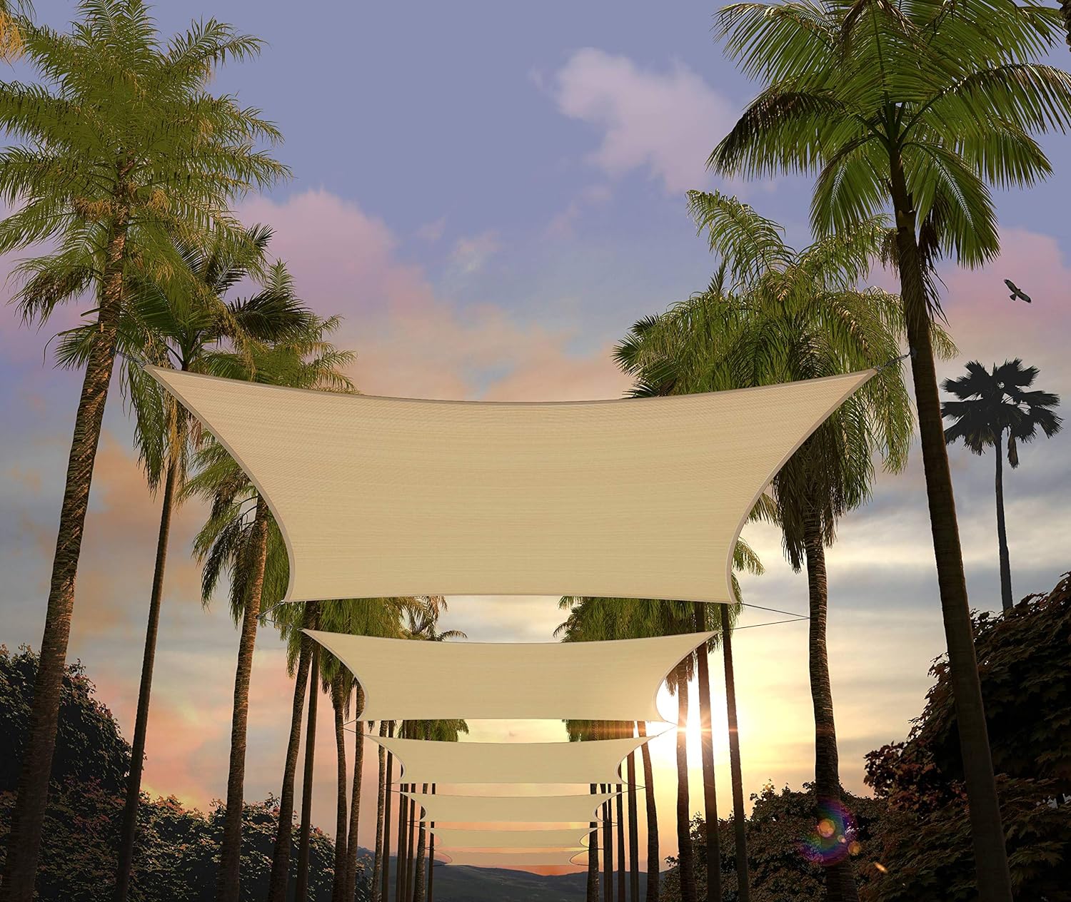 Amgo Custom Size 14' x 20' Beige Rectangle Square Sun Shade Sail UPF50+ AGTAPS10, Order to Make Canopy Awning, 95% UV Blockage, Water & Air Permeable, Commercial and Residential (We Customize)