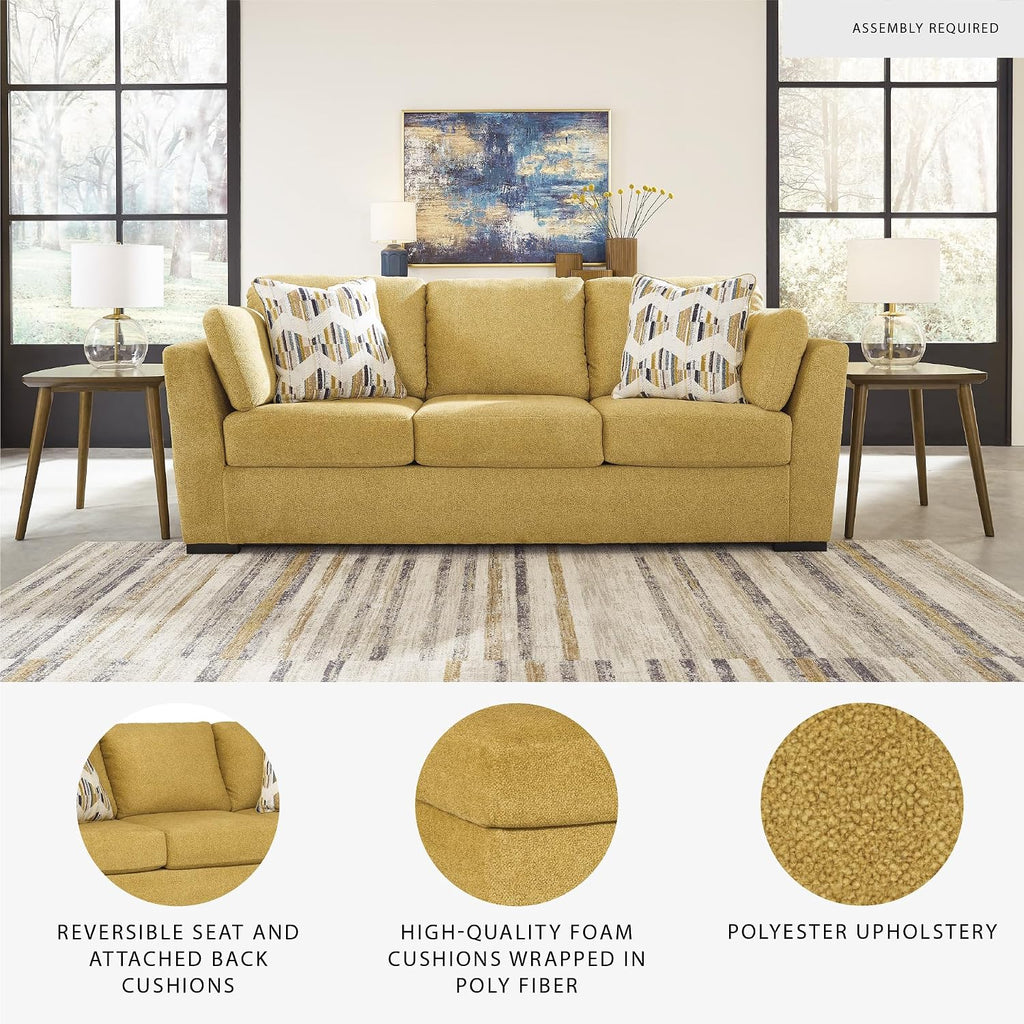 Signature Design by Ashley Keerwick Scandinavian 2-in-1 Sofa Sleeper with Folding Gel Memory Foam Mattress and 4 Pillows, Queen, Yellow
