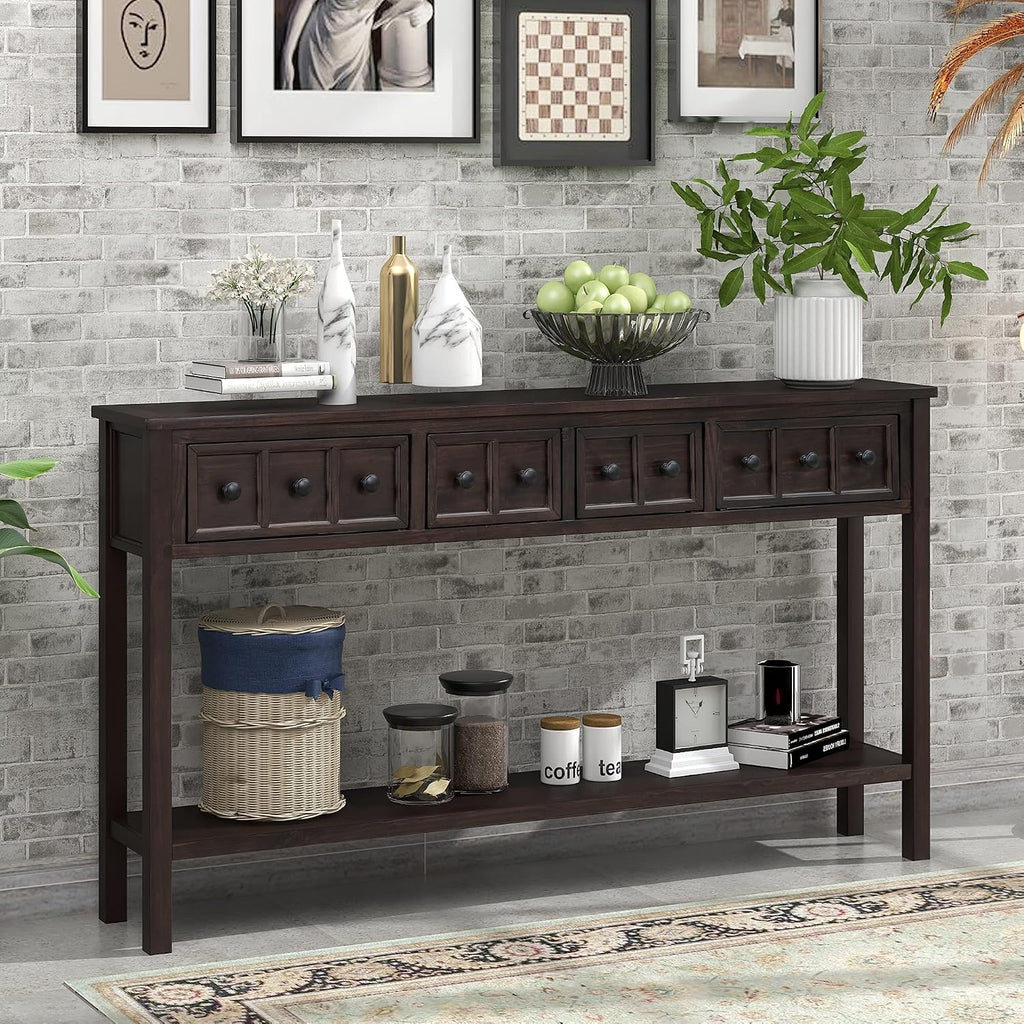 Merax Vintage Entryway Table 60 inch,Long Console Table with Drawers and Shelf for Entryway Easy Assembly Hallway Table