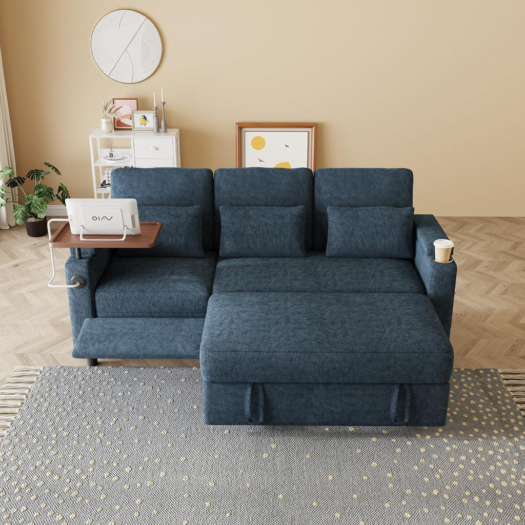 Oversized Modular Sectional Sofa with Reclining Chair, Queen Sleeper Sofa with Pull Out Couch Bed, Hide A Bed Couches Feature Cup Holder, Laptop Table and USB Port for Living Room, Apartment