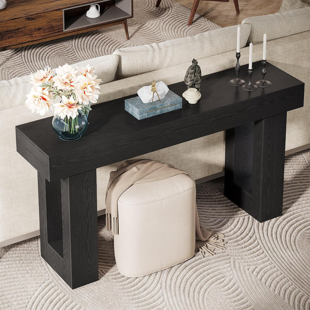 Tribesigns 63-Inch Long Console Table, Wooden Rectangular Sofa Table Behind The Couch, Farmhouse Entryway Table for Entrance, Hallway, Living Room (Black)