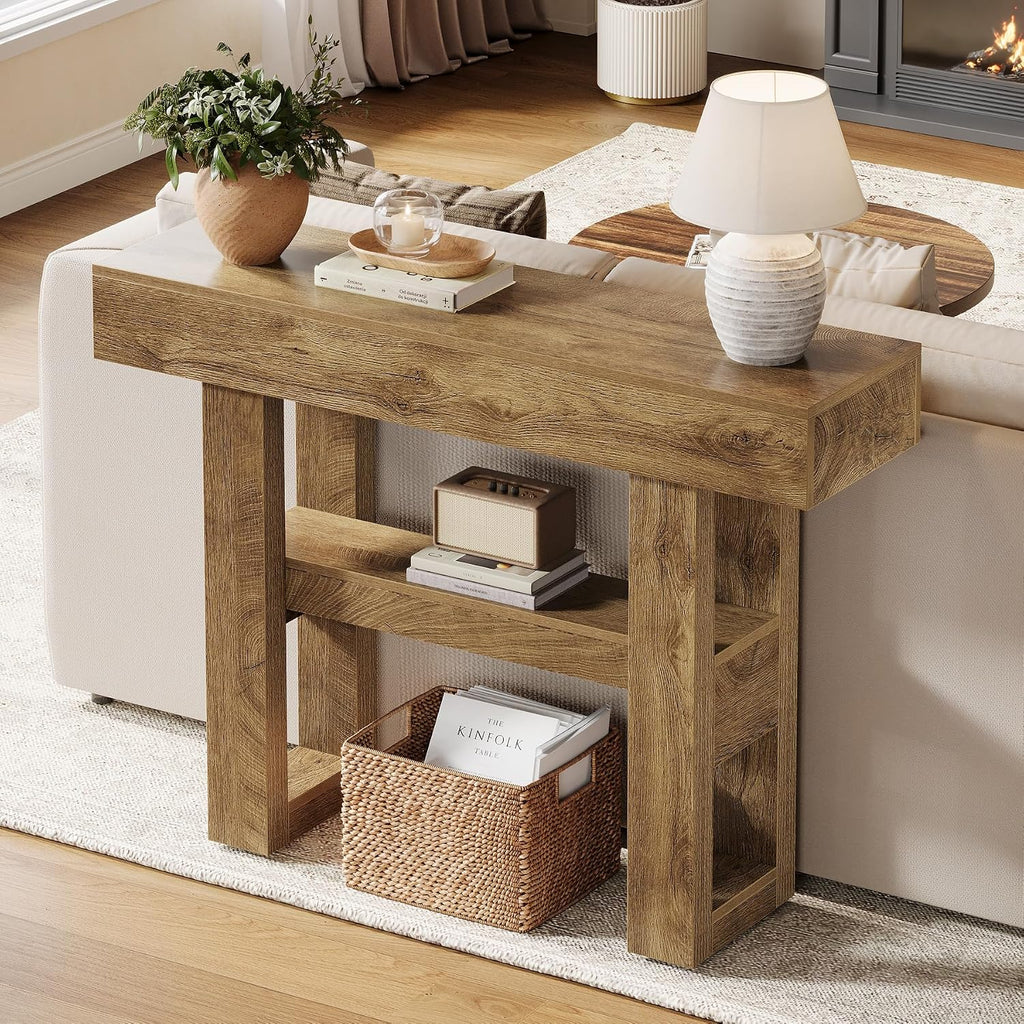 Tribesigns 41.34-Inch Farmhouse Console Table, 2-Tier Narrow Sofa Table Behind The Couch, Entryway Furniture with Storage Shelves for Hallway Foyer Living Room, Light Brown