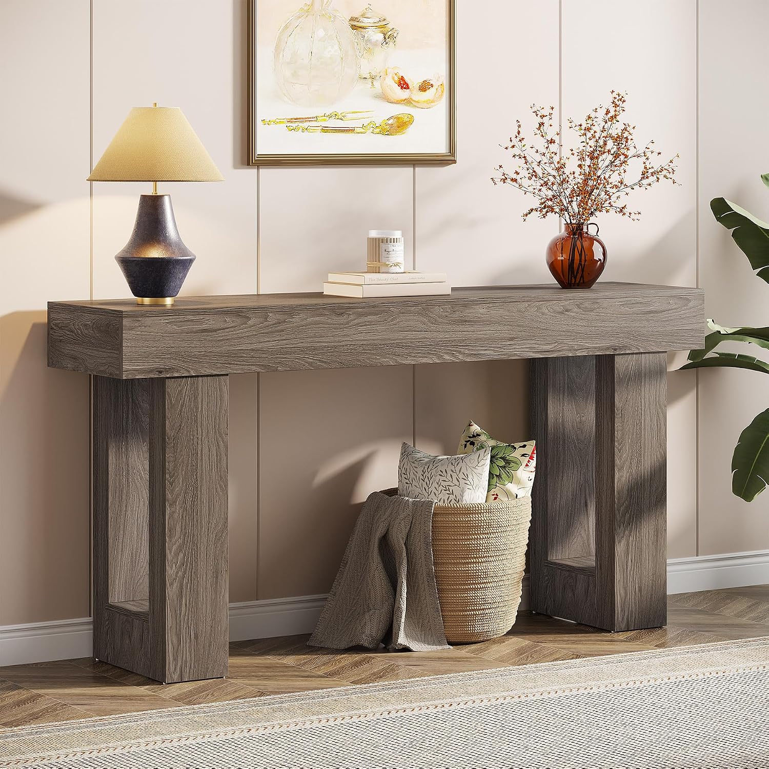 Tribesigns 63-Inch Long Console Table, Wooden Rectangular Sofa Table Behind The Couch, Farmhouse Entryway Table for Entrance, Hallway, Living Room (Grey)
