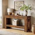 Tribesigns 63-Inch Console Table with 2 Drawers, 2-Tier Wooden Sofa Table Behind Couch, Farmhouse Entryway Console with Storage Shelf for Living Room, Entrance, Hallway (Dark Brown)