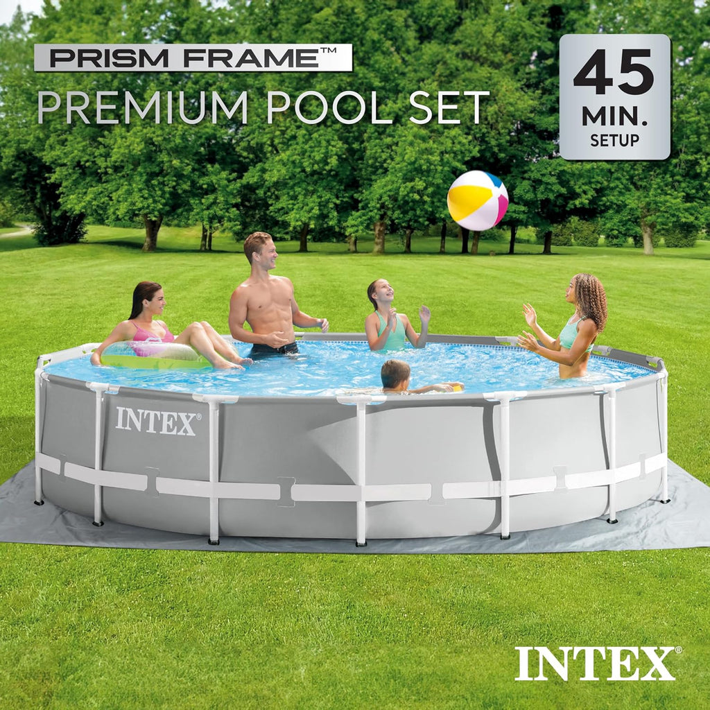 Intex 26723EH 15 Feet by 42 Inches Prism Frame Above Ground Swimming Pool Set with Debris Cover, Ladder, and 120 Volt 1000 GPH Cartridge Filter Pump
