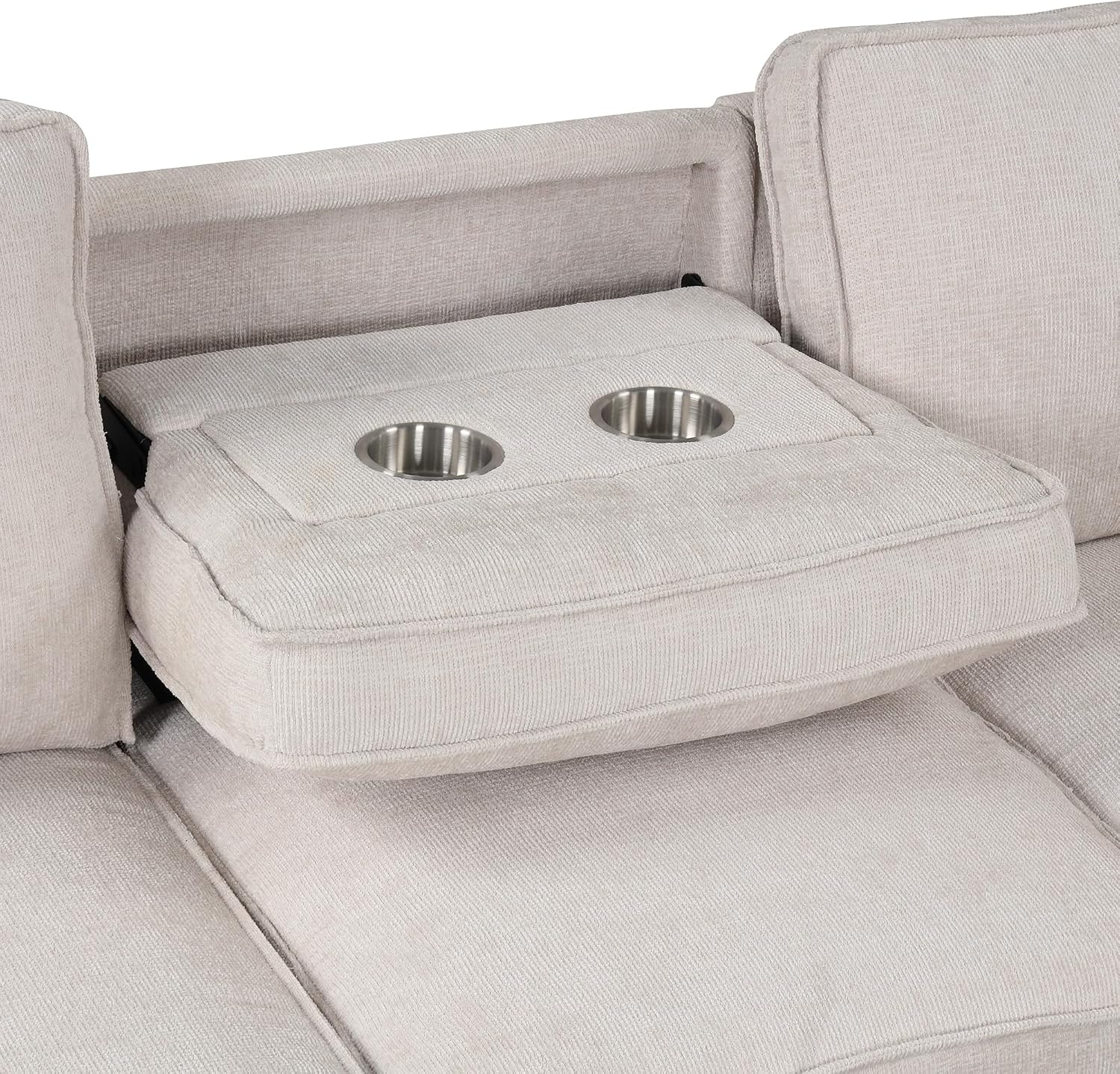 Ball & Cast 89' Sleeper Sofa, L Shaped Sectional Couch with Pullout Bed & Reversible Storage Chaise,Upholstered Sofa Bed with 2 Cup Holders & USB Port,Pull Out Couch for Living Room, Apartment,Beige