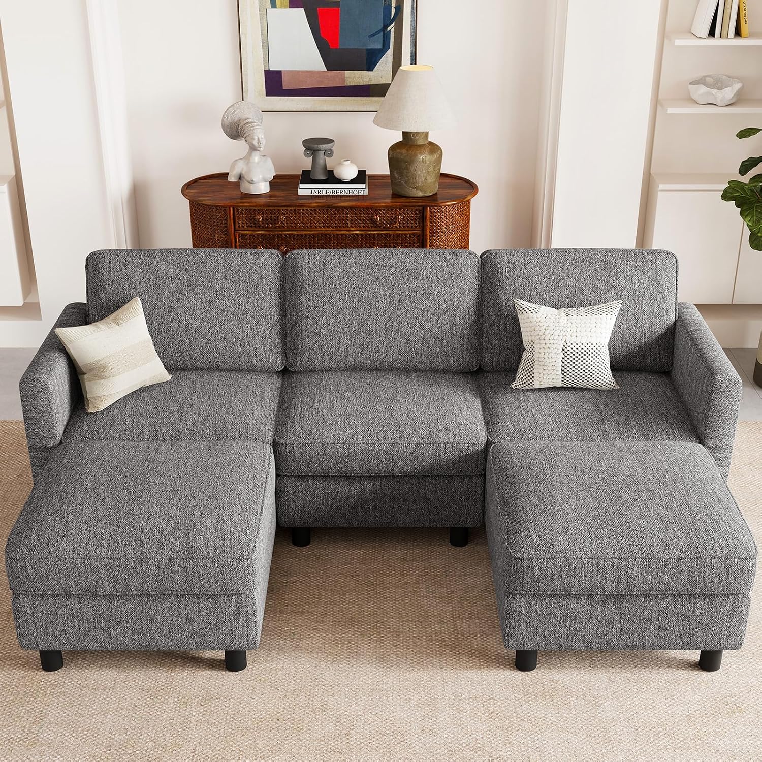 Belffin 84.3' 5 Seats U Shaped Couch Modular Sectional Sofa Washable Sectional Couches for Living Room Comfy Couches with Storage Seat Couch Sofas with Chaise,Grey