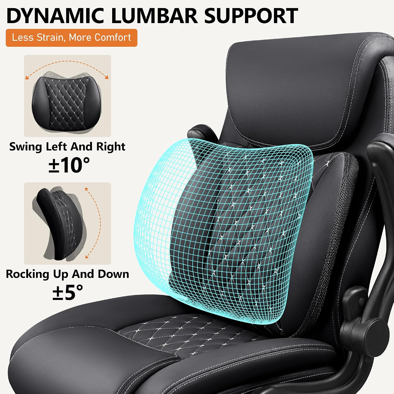 BESTFAIR Office Chair, Ergonomic Computer Desk Chairs with Lumbar Support for Lower Back Pain Relief, Executive Leather Home Chair Comfy with Padded Flip-up Armrests, Black
