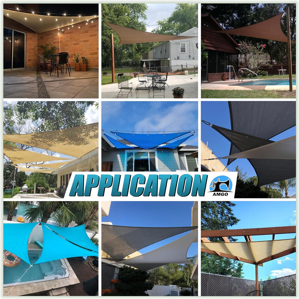 Amgo Custom Size 14' x 20' x 24.4' Beige Right Triangle Sun Shade Sail UPF50+ AGTAPT28, Order to Make Canopy Awning, 95% UV Blockage, Water & Air Permeable, Commercial Standard (We Customize)