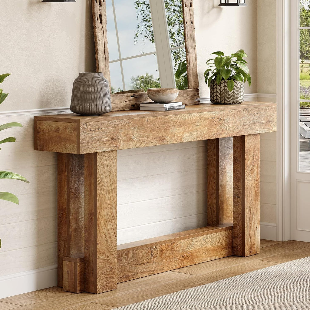 LITTLE TREE 63-Inch Farmhouse Console Table, 2-Tier Wooden Sofa Table Behind the Couch, Narrow Long Entryway Table for Living Room, Entrance, Hallway (Natural)