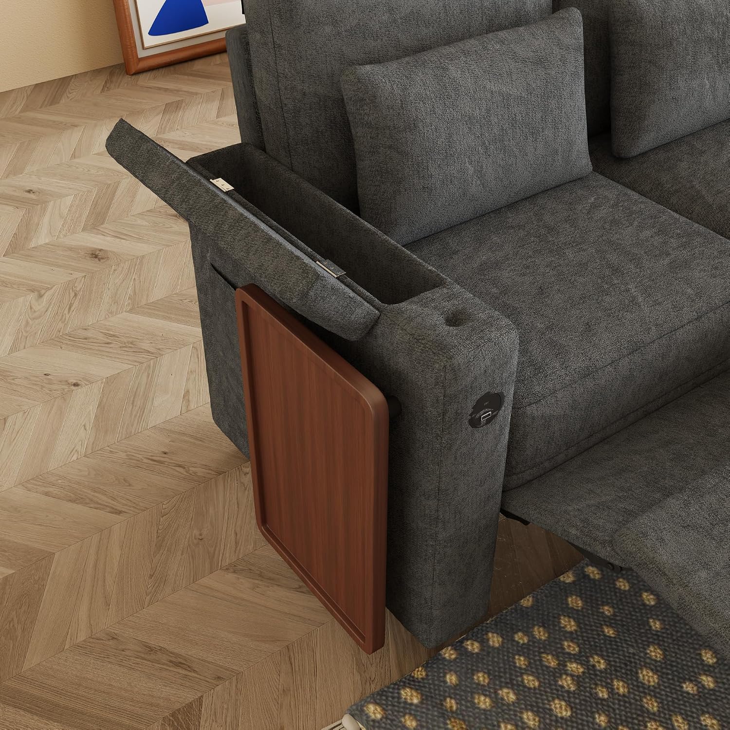 Sectional Sleeper Sofa with Pull Out Couch and Reclining Chair, Modern 3-in-1 Convertible Sleeper Sectional Couch that Turns Into Bed with Cup Holder, Laptop Table and USB Port for Living Room