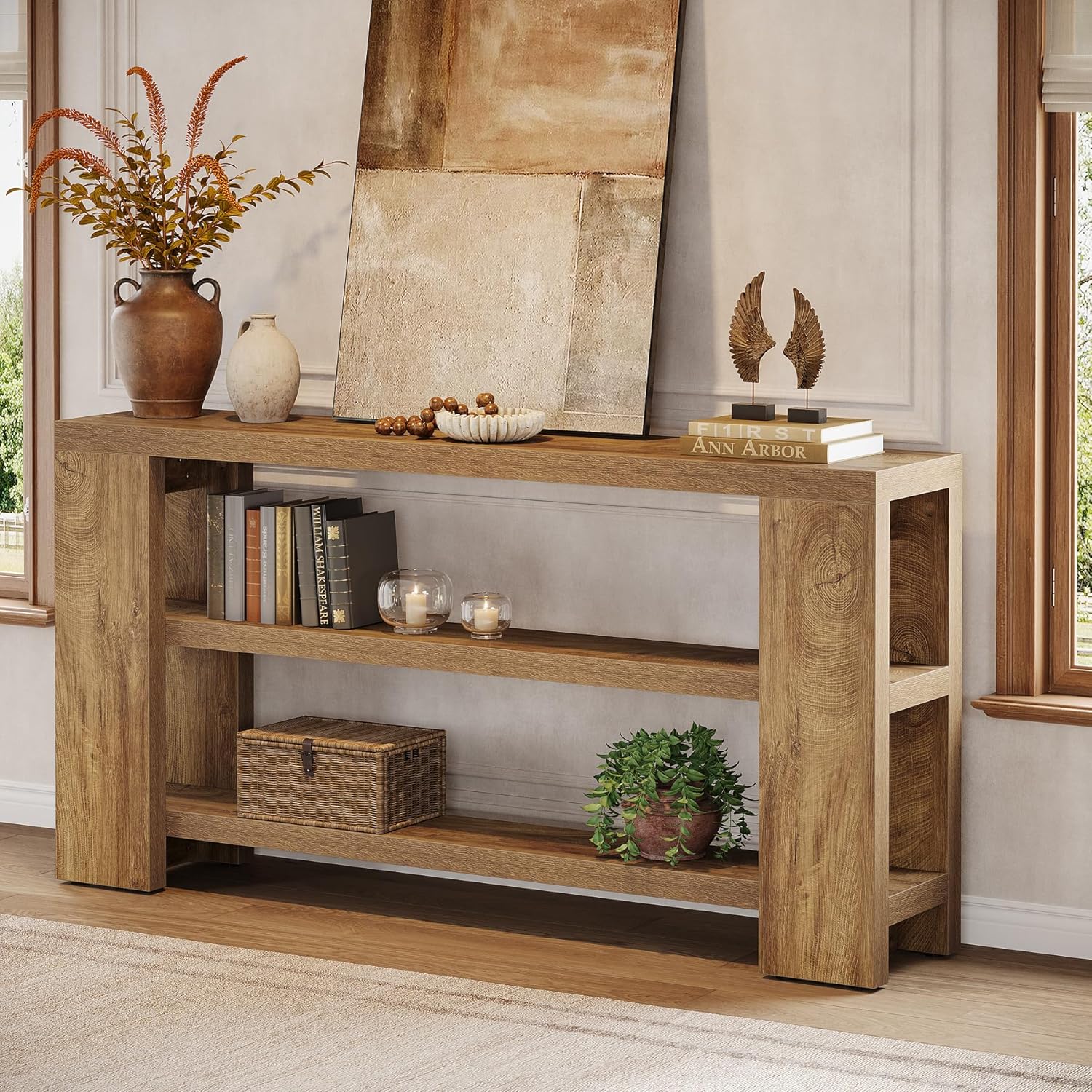 Tribesigns 70.9-Inch Extra Long Console Table with Storage, Narrow Wooden Sofa Table Behind The Couch, Farmhouse 3-Tier Entry Foyer Table for Entryway, Living Room, Hallway