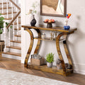 Wooden Console Table with Curved Legs and Shelf, 3-Tier Modern Accent Narrow Sofa Table for Entrance Area, Living Room, Hallway, 47 in Wide Wood Console Table for Entryway (Retro)