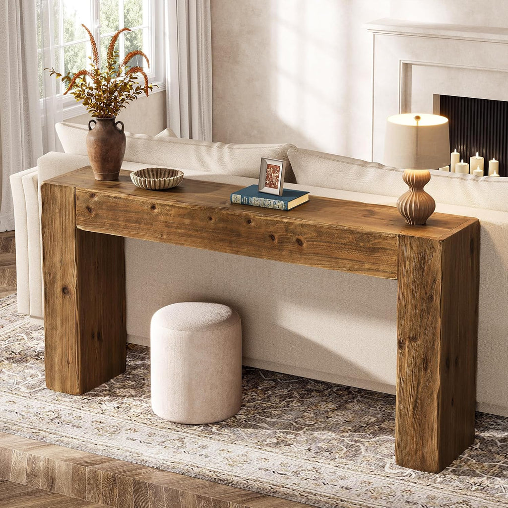 Solid Wood Console Table, 63-Inch Farmhouse Sofa Table Behind Couch for Entryway, Living Room, Foyer, Easy Assembly (Rustic Brown)