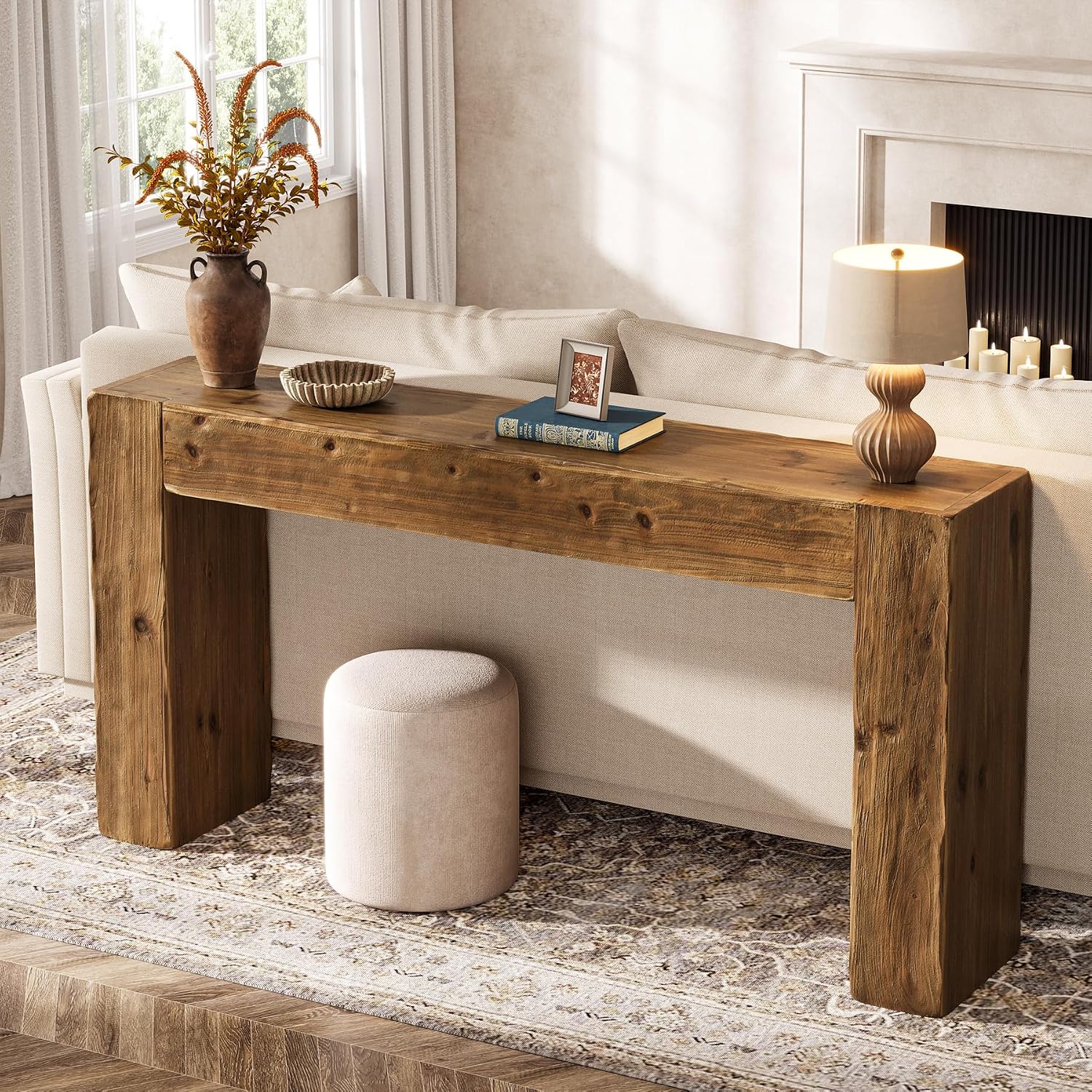 Solid Wood Console Table, 63-Inch Farmhouse Sofa Table Behind Couch for Entryway, Living Room, Foyer, Easy Assembly (Rustic Brown)