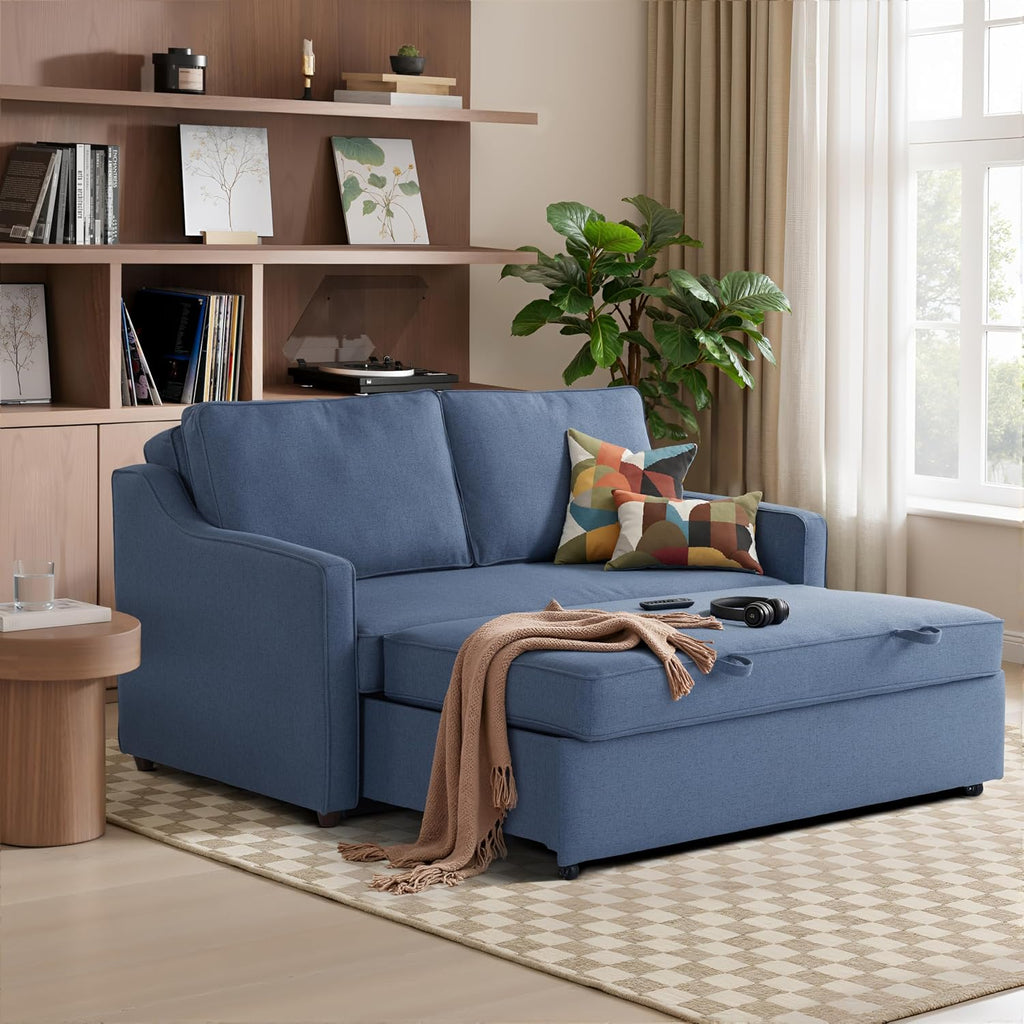 Serta® Corren 68.1' Queen Sized Convertible Sofa, Dream Coil® Comfort, Fingerguard® Pinch Point Protection, Sofa Chenille Fabric, Navy Blue