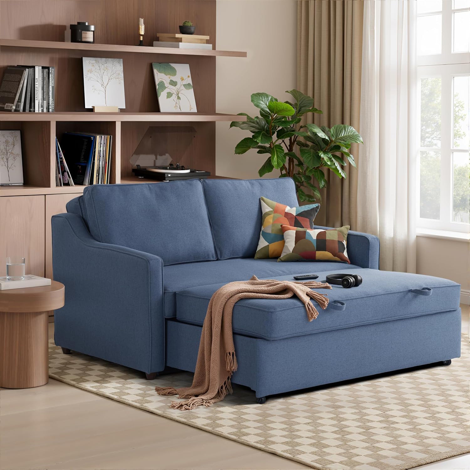 Serta® Corren 68.1' Queen Sized Convertible Sofa, Dream Coil® Comfort, Fingerguard® Pinch Point Protection, Sofa Chenille Fabric, Navy Blue