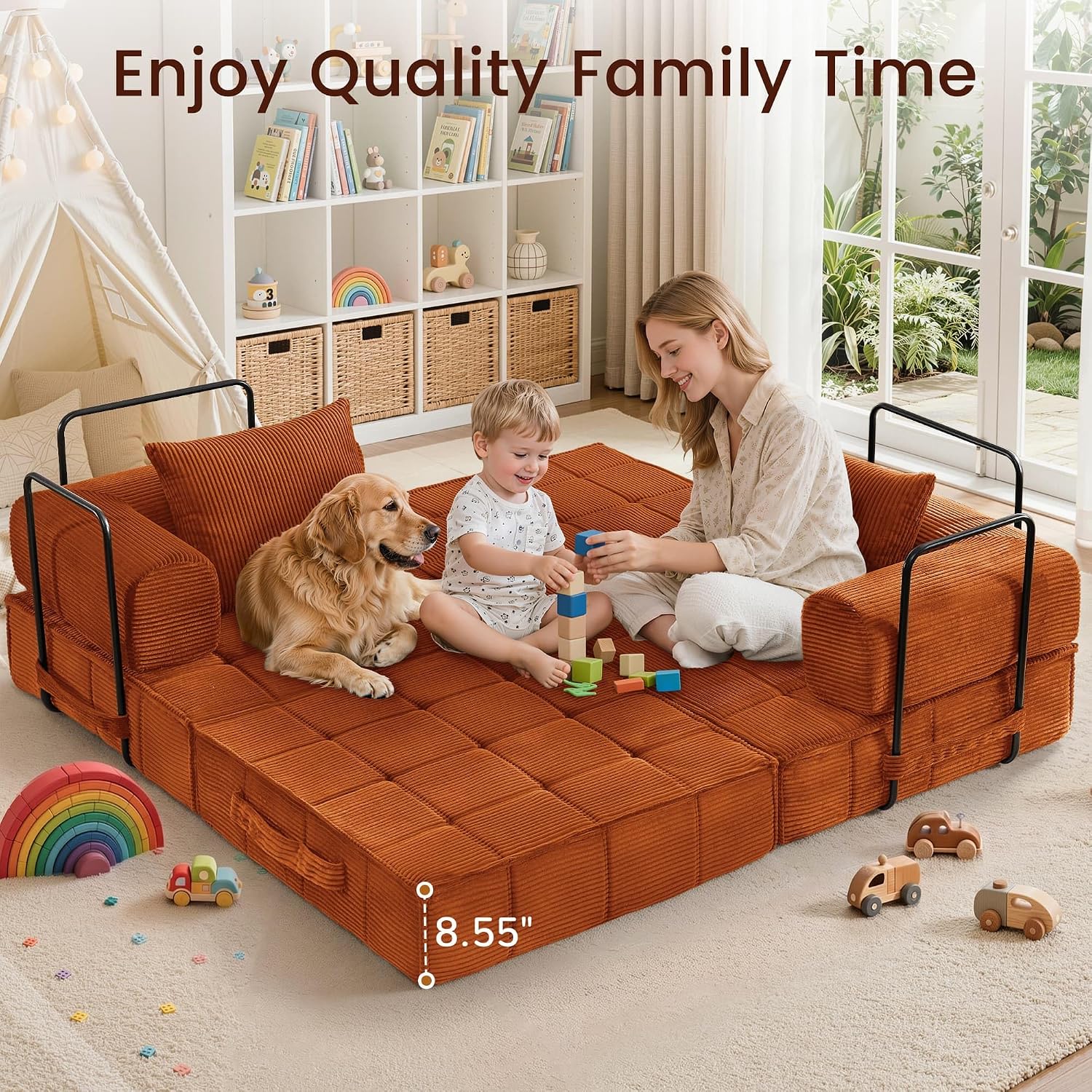 Korser Folding Convertible Sofa Bed, Corduroy Upholstered Boneless Couch, Small Sectional Cloud Couch, Loveseat Sleeper Sofa, Modular Futon Floor Sofa Couch for Living Room Bedroom Lounge, No Assembly