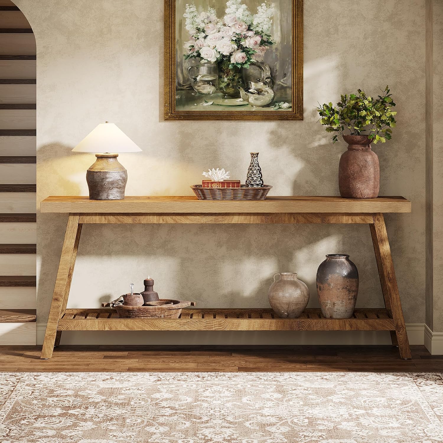 Tribesigns 70.86-Inch Console Table for Entyrway, Farmhouse 2-Tier Entry Entrance Table, Narrow Long Sofa Table Behind Couch, Light Brown